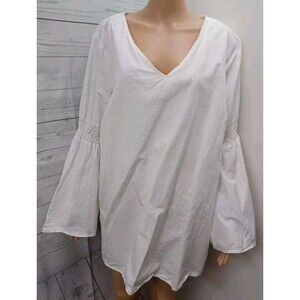 Denim 24/7 White Blouse Top Womens 22W Bell Sleeve V Neck
